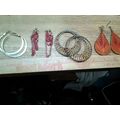 Vintage Brasstone Metal Orange Plastic Bead Dro...