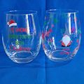 Set 2 HOLIDAY GNOMES Stemless 5" Wine Glasses D...