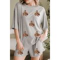 Gray Western Pattern Patched Half Sleeve Tee an...