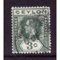 CEYLON 1919 SG302 3c BLUE GREEN FINE USED