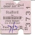 B.T.C. Edmondson Ticket - Stafford to Birmingha...