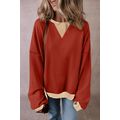 Red Clay Color Block Patch Drop Shoulder Oversi...