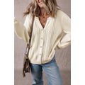 Apricot Pleated Sleeve Hollow Detail Button Swe...
