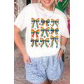White Pride Bow Starry Print Cotton Blend T Shirt