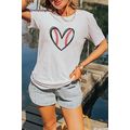 White Baseball Heart Shape Embroidery Graphic Tee
