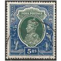 India 1937 SG261 5 Rupees Green & Blue Fine Use...