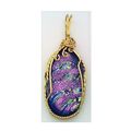 Pink Blue Dichroic Glass Brass Wire Wrap Pendant 5