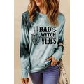 Gray Tie Dye BAD WITCH VIBES Graphic Long Sleev...