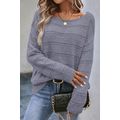 Light Grey Boat Neck Drop Shoulder Pointelle Kn...