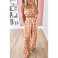 Pink Boho Floral Bandeau Top and High Waist Wid...