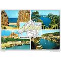 4 SCENES & MAP, MALLORCA, SPAIN, 1968, Postcard