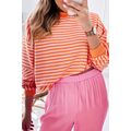Russet Orange Drop Shoulder Crew Neck Loose Swe...