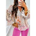 Multicolour Boho Floral Patched Ruffled Sleeve ...