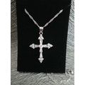 White Topaz Crystal Cross Pendant 18K White Gol...