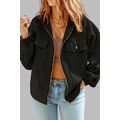 Black Plus Size Bishop Sleeve Zip Up Hooded Jacket