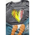 Gray Baseball Heart Shape Print Crew Neck T Shirt