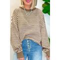 Brown Stripe Loose Drop Shoulder Long Sleeve Top