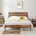 Full Industrial Platform Bed Frame with Brown W...