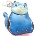 Blue Cat Shaped Leather Coin Purse on a Keyring...
