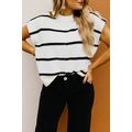White Striped Batwing Sleeve Sweater Tee
