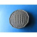 1966 QUEEN ELIZABETH II BRASS THREEPENCE - COIN...