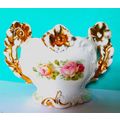 GLAZED CERAMIC FLOWER HOLDER - WHITE / GOLD / P...