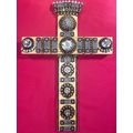 Wood Wall Artisanal Cross w/ Repurposed Jewelry