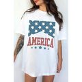 White AMERICA Stars Print Round Neck Oversized ...