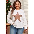 Beige Star Shape Studded Crew Neck Plus Size Lo...