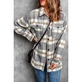 Brown Plaid Print Pocket Women Shacket