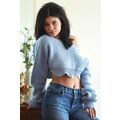 Reality star KYLIE JENNER blue crop top sweater...