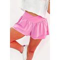 Bright Pink Crossed Waist Tiered Flowy Shorts