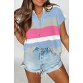 Light Blue Color Block Notch V Neck Sweater T S...