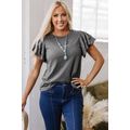 Dark Grey Layered Ruffle Short Sleeve Round Nec...