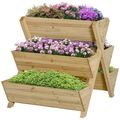 3-Tier Outdoor Fir Wood Elevated Planter Herb F...