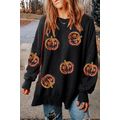 Black Sequined Jack O Lantern Split Hem Baggy S...