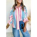 Pink Stripe 3/4 Sleeve Button Up Casual Shirt