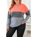 Gray Crew Neck Colorblock Plus Size Sweashirt