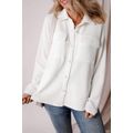 White Solid Color Corduroy Buttoned Long Sleeve...