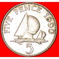 SHIPS:GUERNSEY★SMALL 5 PENCE 1990! ELIZABETH II...