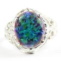 Created Blue Green Opal, 925 Sterling Silver Ri...