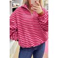 Pink Stripe Quarter Zip Fleece Oversize Sweatshirt