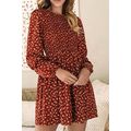 Brown Floral Smocked Bodice Mini Dress