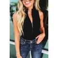 Black Zip up Mock Neck Ribbed Sleeveless Bodysuit