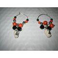 Ladies Halloween Wire Hoop w/Beads & Skeleton H...