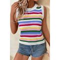 Multicolour Striped Knitted Eyelet Slim Sweater...