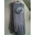 Women's gray touch screen gloves fur accent