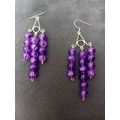 Silver Chandelier Purple Glass Bead Drop Earrings