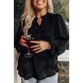 Black Plus Size Leopard Print Notch V Neck Blouse