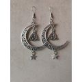 Triquetra Trinity Knot Celtic Crescent Moon And Star Drop Dangle Earrings